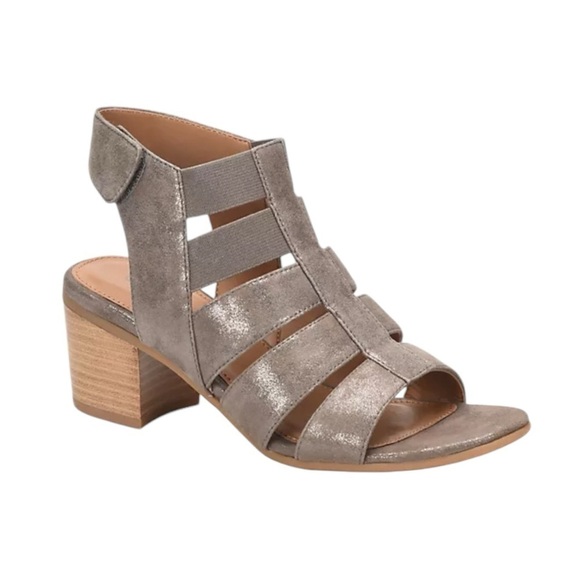 COMFORTIVA ALEXIS CT0006208 SMOKE LEATHER METALLIC BLOCK HEEL GLADIATOR SANDALS - Picture 1 of 13